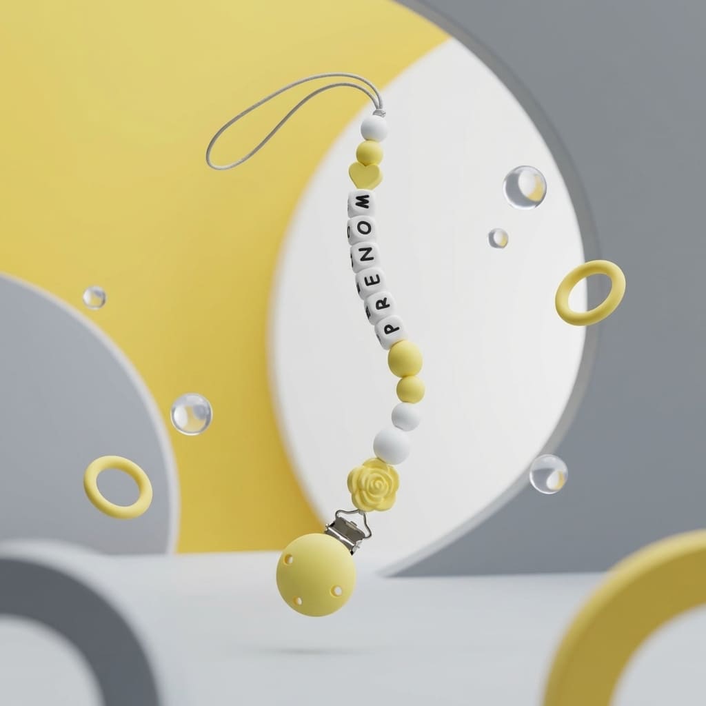 Attache tetine pour votre b&eacute;b&eacute; jaune